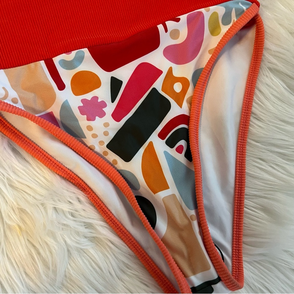 Beach Riot Emmy Bottom Red/Orange Vibrant Abstract Shapes - Picture 6 of 8